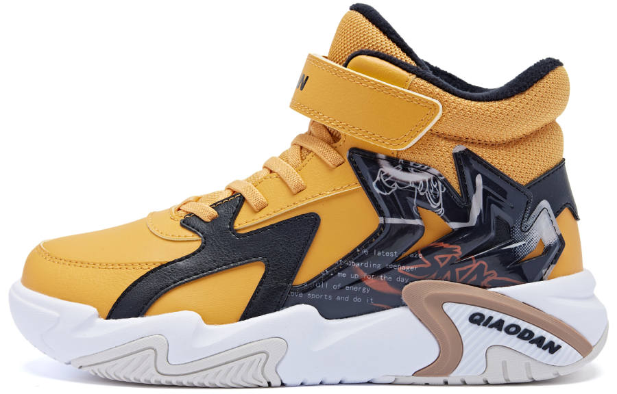 QIAODAN Fleece Lined Thermal Sports Comfortable Slip Resistant Abrasion Resistant High top Casual Shoes Yellow Black