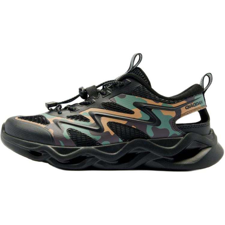 QIAODAN Synthetic Leather, Textile Low top Sandal Black Umber Teenagers