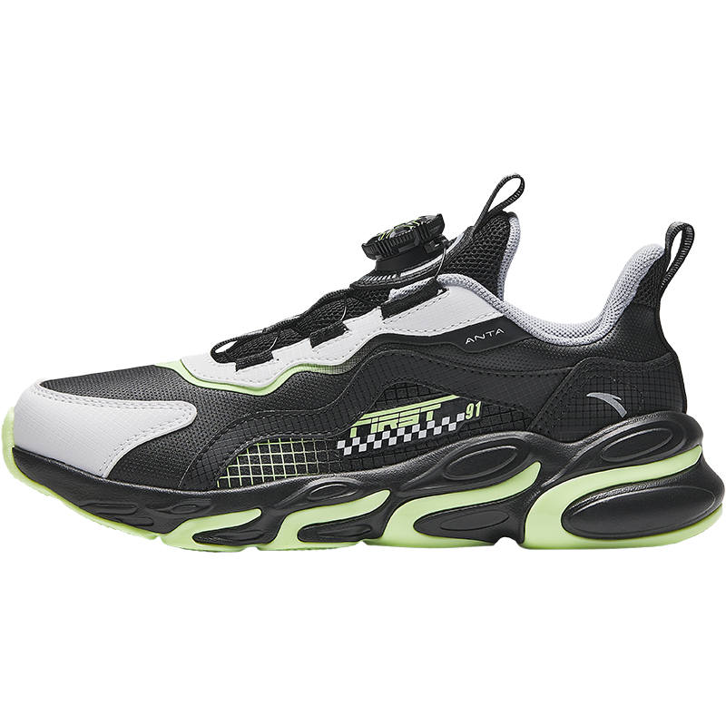Antakids Synthetic Leather, Textile Low top Running Shoes Black White Green Teenagers