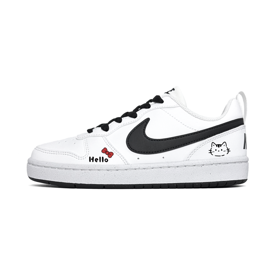 Nike Nike Court Borough Hello Meowth Synthetic Leather Low top Kids' Skateboarding Shoes Black White Teenagers