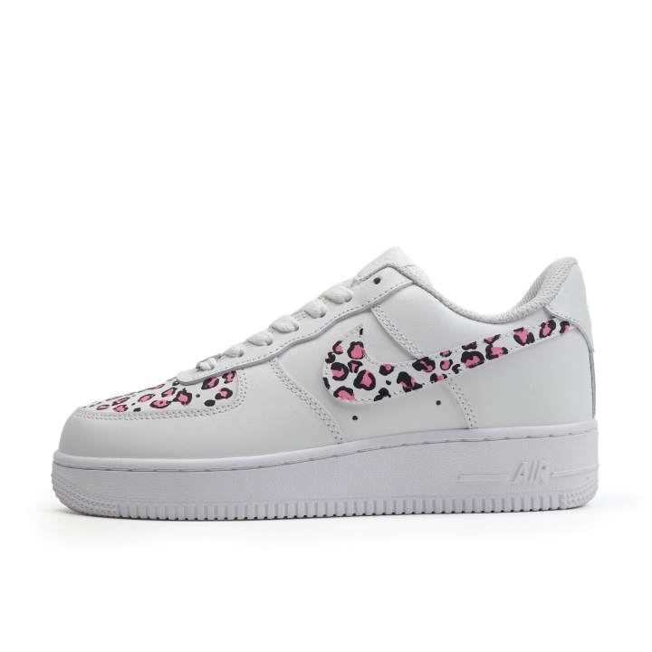Nike Nike Air Force 1 07 Air Force 1, Pink Leopard Print, Hand Drawn, Classic Vintage Fashion Style Leather