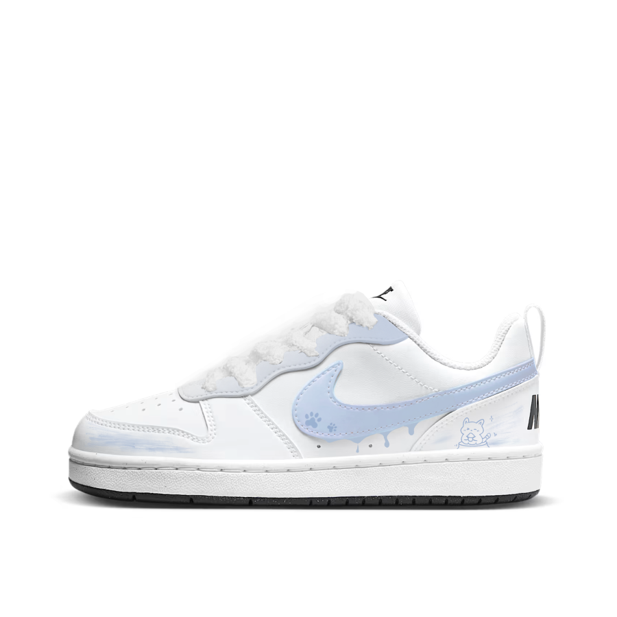 Nike Nike Court Borough Leisurely Kitten Synthetic Leather Abrasion Resistant Low top Kids' Skateboarding Shoes Blue White