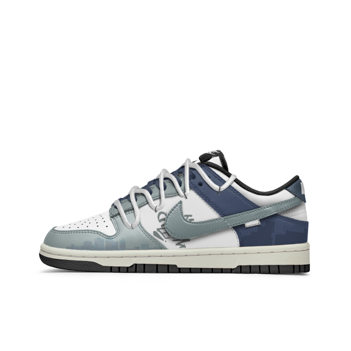 Nike Nike Dunk Journey Of The Wind Graffiti Slip Resistant Abrasion Resistant Low top Kids' Skateboarding Shoes Blue White