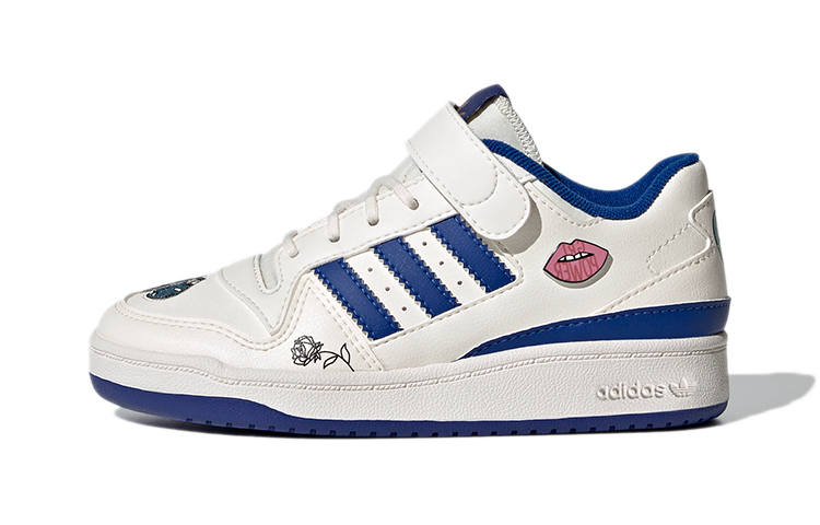 Adidas Originals FORUM Low C Abrasion Resistant Low top Skateboard Shoes Blue White Children Aged 3 7 Years Old