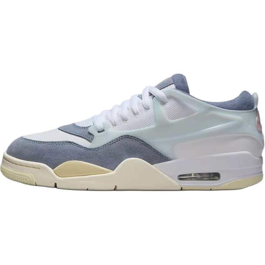 Jordan Jordan Air Jordan 4 Slip Resistant Abrasion Resistant Low top Children's Basketball Shoes White Blue Gray