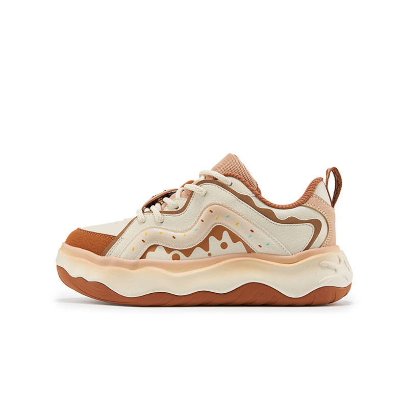 XTEP Donut Slip Resistant, Abrasion Resistant, Lightweight Cushioning Low top Skateboard Shoes Tea White Lilac Brown