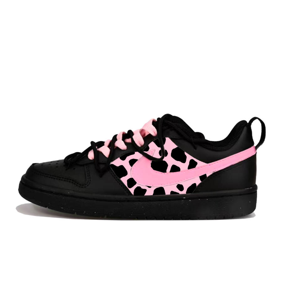 Nike Nike Court Borough Pink Leopard Princess Leather Slip Resistant Low top Skateboard Shoes Black Pink Kids'