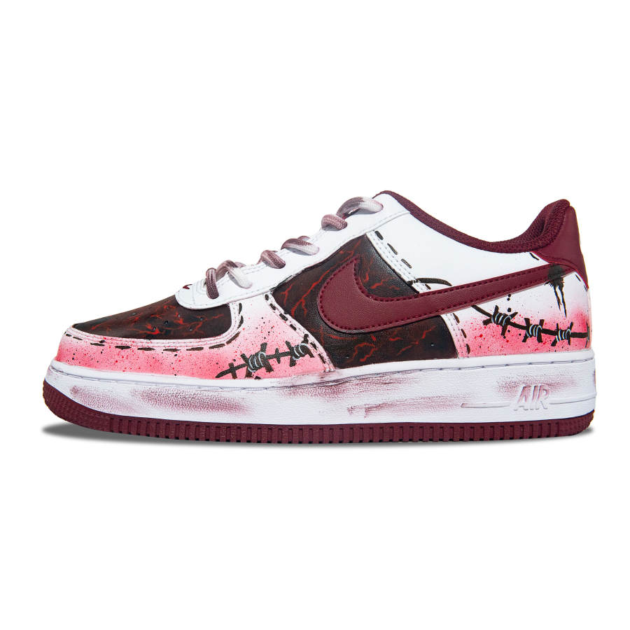 Nike Nike Air Force 1 Abrasion Resistant Slip Resistant Low top Kids' Skateboarding Shoes White Red Teenagers