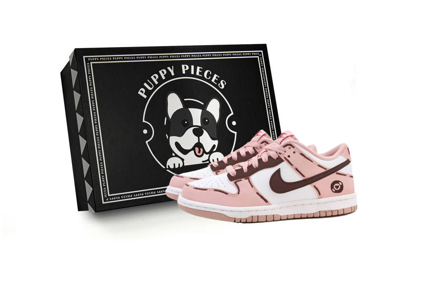 Nike Nike Dunk Puppy Fragment Leather Low top Kids' Skateboarding Shoes Cherry Blossom Pink Teenagers