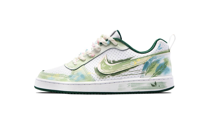 Nike Nike Court Borough Chu Hua Gui Ye Synthetic Leather Low top Kids' Skateboarding Shoes White Green Teenagers