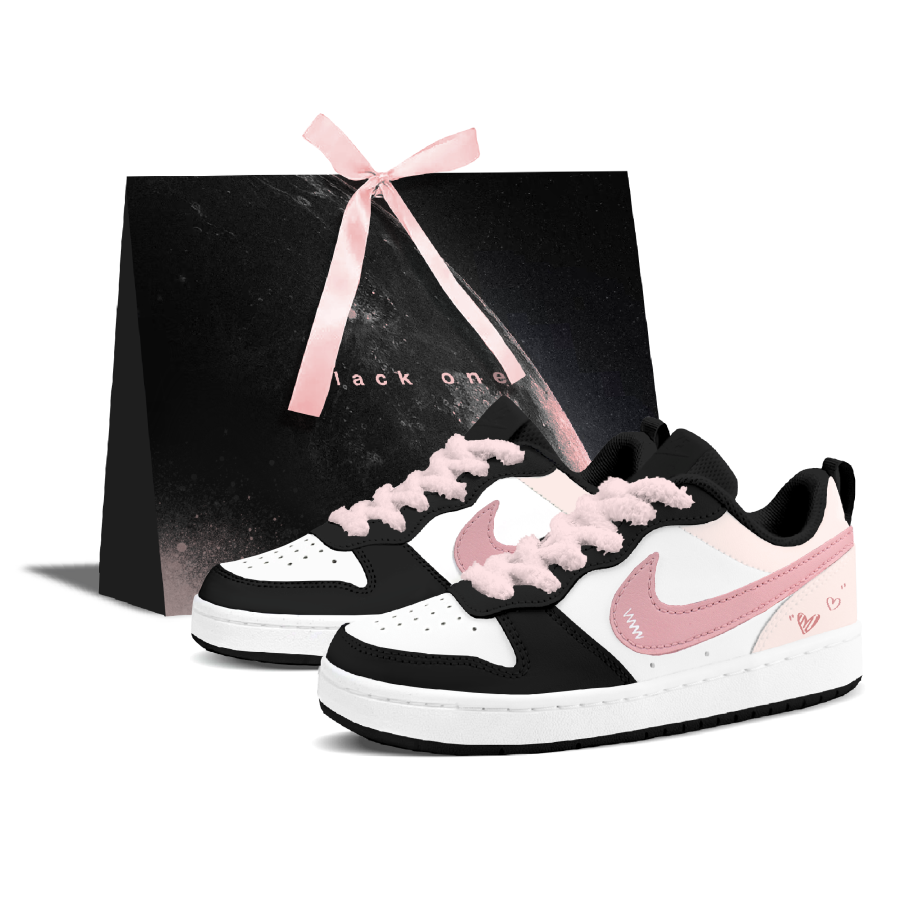 Nike Nike Court Borough Ink Heart Print Leather Cushioning Abrasion Resistant Breathable Low top Kids' Skateboarding Shoes