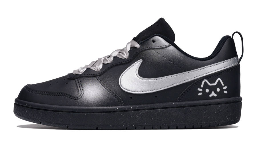 Nike Nike Court Borough Home Cat Journal Slip Resistant Abrasion Resistant Low top Kids' Skateboarding Shoes Black Silver