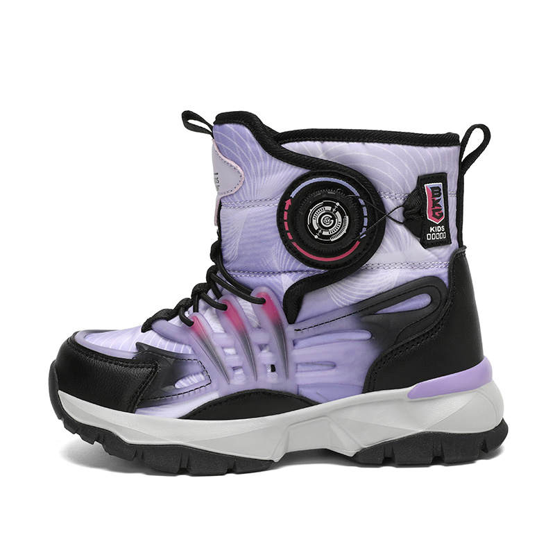 BKG Cushioning, Rotating Buttons Anti Collision, Night Fluorescent Fleece Lined Crew Kids' Boots Black Purple Kids'