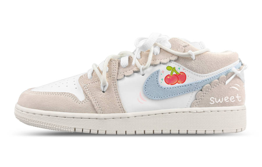 Jordan Jordan Air Jordan 1 Synthetic Leather Low top Children's Basketball Shoes White Teenagers