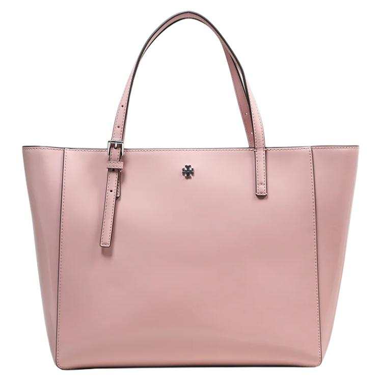 TORY BURCH Emerson Zip Closure Patent Leather Tote Crossbody Handbag Women's Light Pink