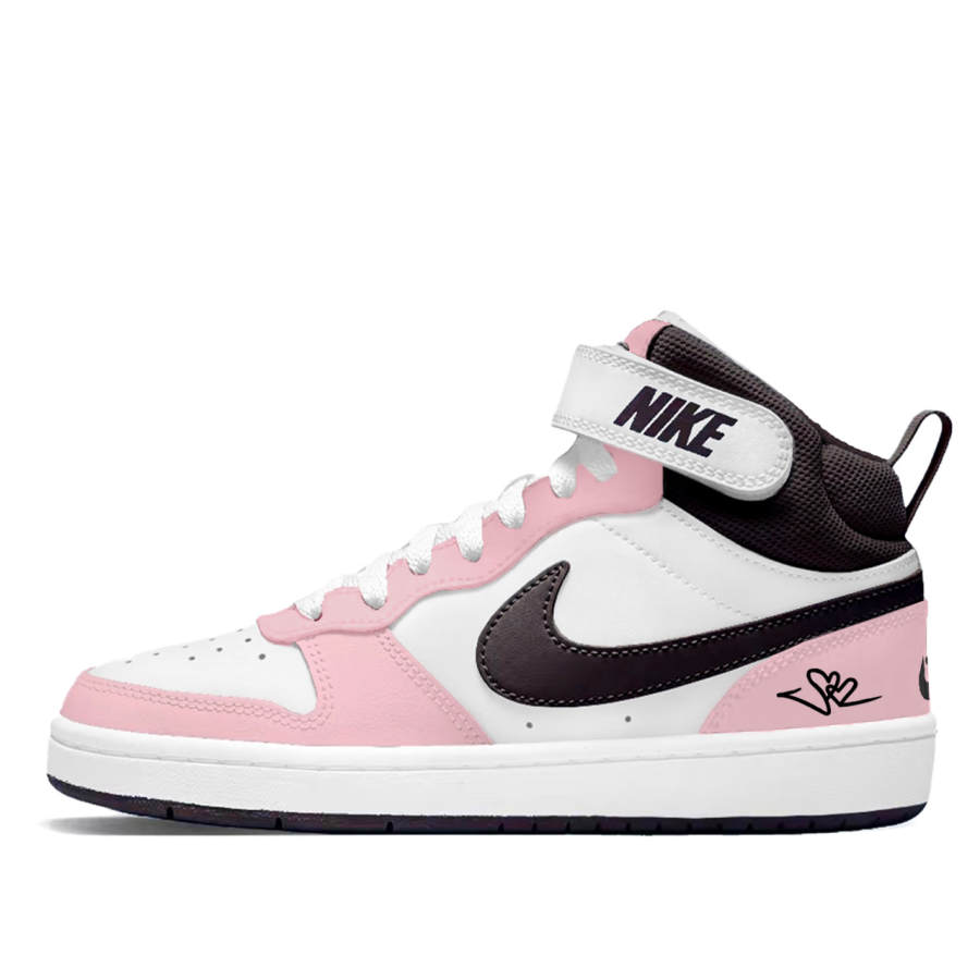 Nike Nike Court Borough 2 Sweet Pink Love Leather Slip Resistant Abrasion Resistant Mid top Kids' Skateboarding Shoes