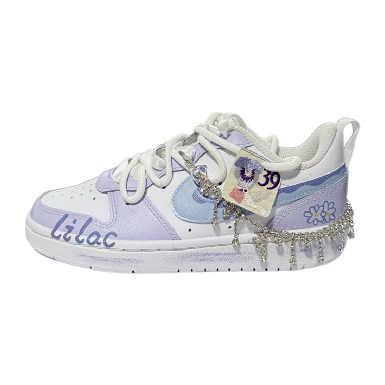 Nike Nike Court Borough Midsummer Night Leather Low top Kids' Skateboarding Shoes White Blue Purple Teenagers