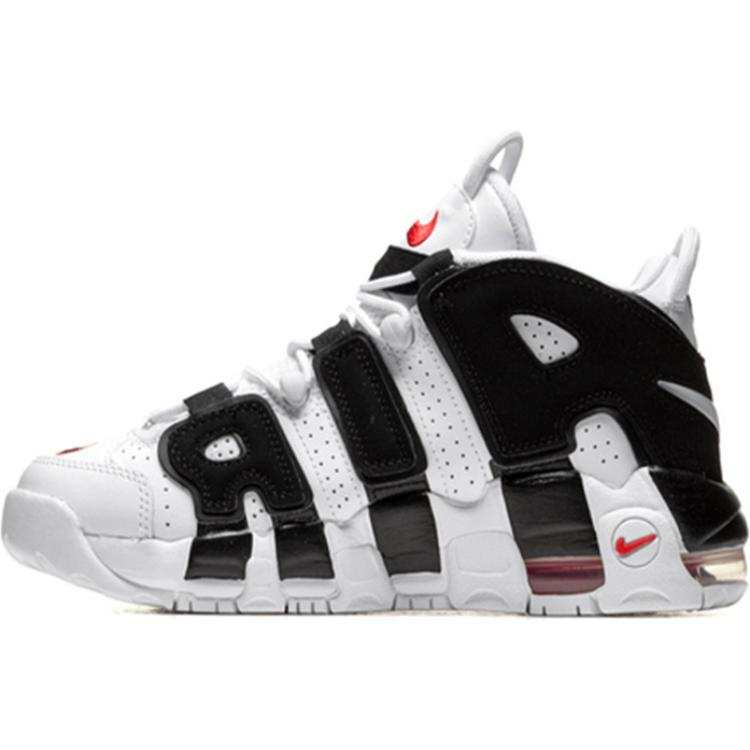 Nike Nike Air More Uptempo Leather Abrasion Resistant Mid top Basketball Shoes White Black Unisex