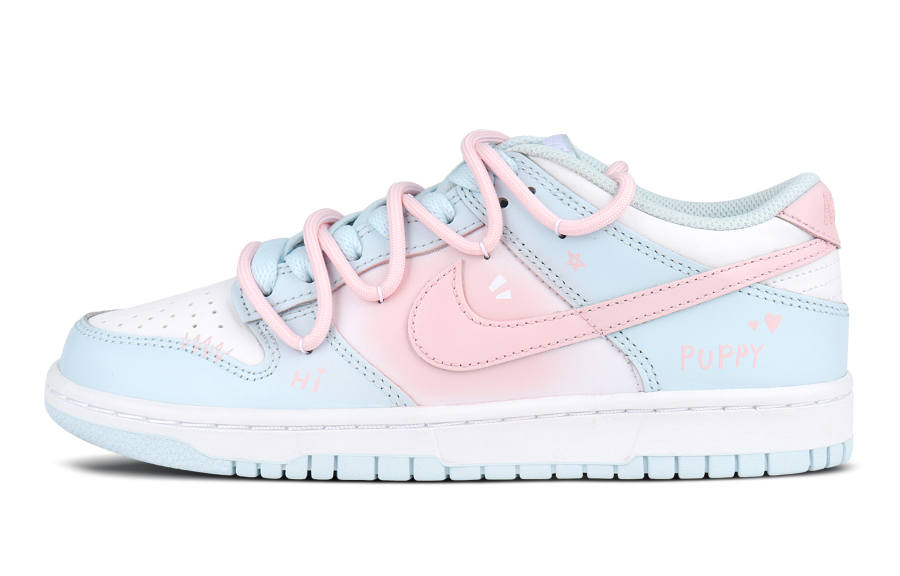 Nike Nike Dunk Breathable And Slip Resistant Low top Kids' Skateboarding Shoes Blue Pink Teenagers