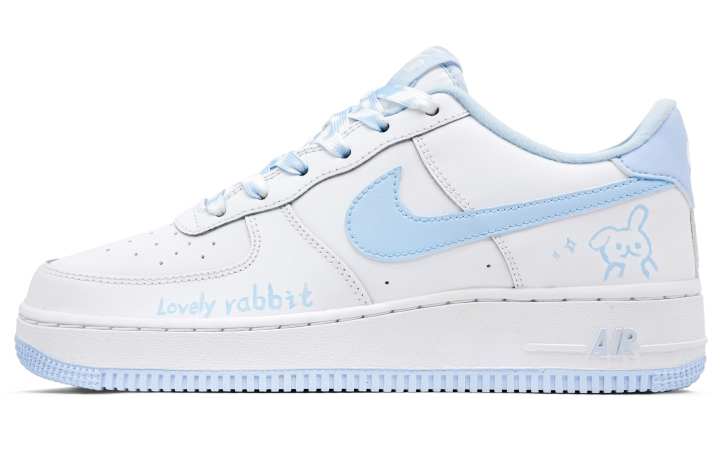 Nike Nike Air Force 1 Azure Stars Leather Cushioning Lightweight Cushioning Low top Kids' Skateboarding Shoes White Blue