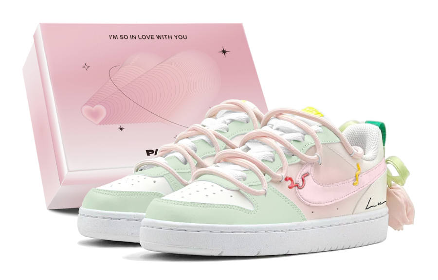 Nike Nike Court Borough Pink Green Tulip Synthetic Leather, Leather Low top Kids' Skateboarding Shoes Pink