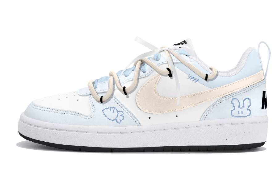 Nike Nike Court Borough Synthetic Leather Low top Kids' Skateboarding Shoes Beige Blue Teenagers