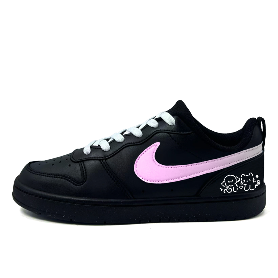 Nike Nike Court Borough Dark Pink Cute Leather Slip Resistant Abrasion Resistant Low top Kids' Skateboarding Shoes Black