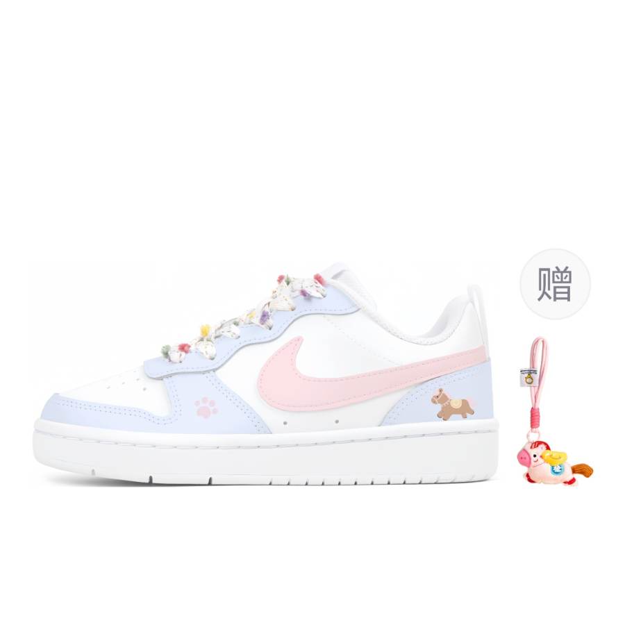 Nike Nike Court Borough Pointed Color Manufacturing, Cloud Pony Kids' Skateboarding Shoes White Pink Blue Teenagers