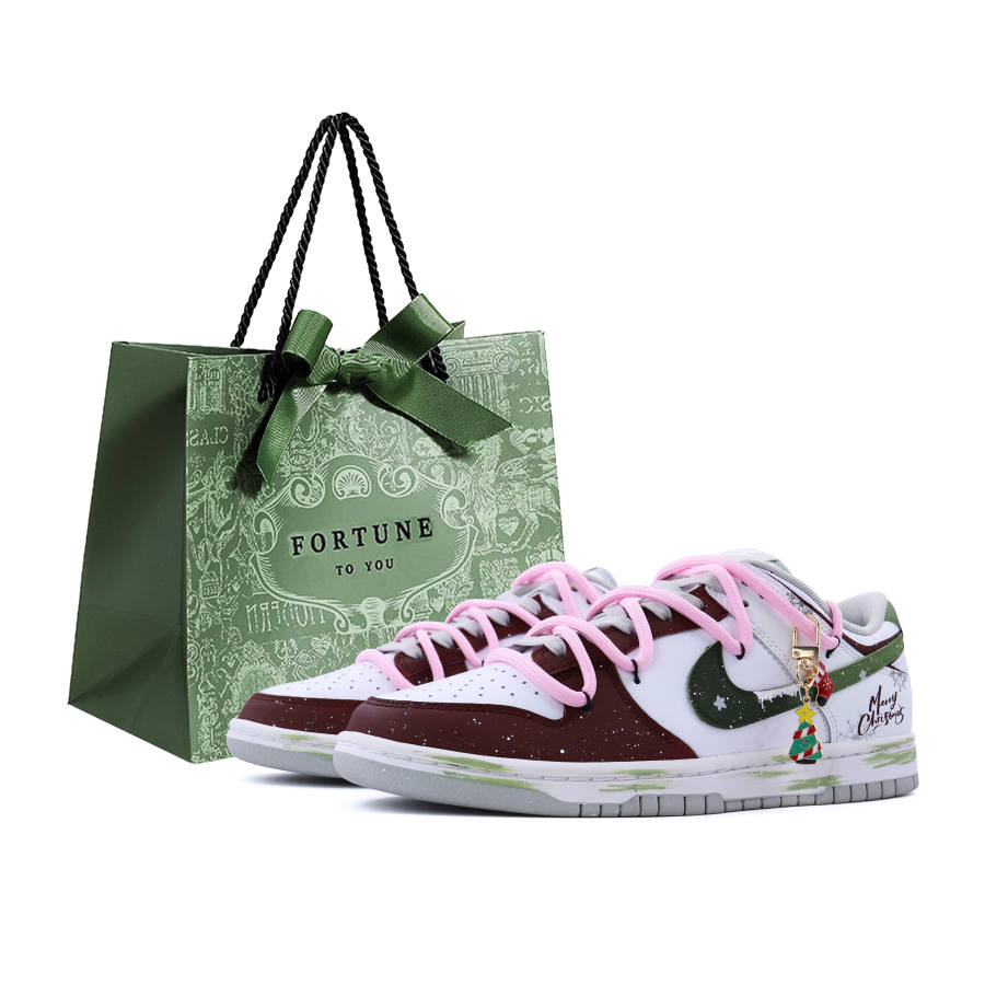 Nike Nike Dunk Shopping Bag CNY Christmas Limited Leather Low top Kids' Skateboarding Shoes White Red Teenagers
