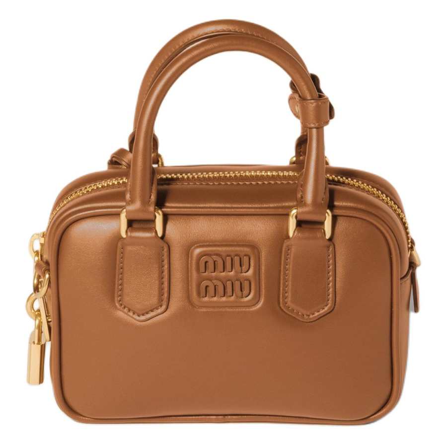MIU MIU Arcadie Leather Handbag Women's Cognac