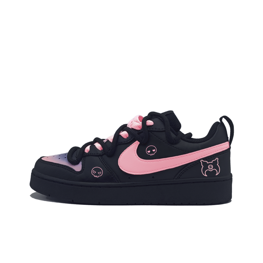 Nike Nike Court Borough Pink And Black Cute Pet Design Leather Slip Resistant Low top Kids' Skateboarding Shoes Black Pink