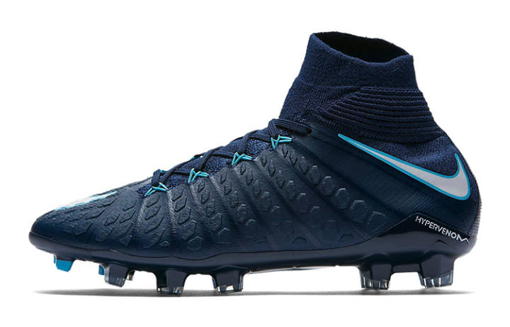 Nike Nike JR Hypervenom Phantom 3 DF FG Slip Resistant Cushioning Abrasion Resistant High top Kids' Soccer Shoes Dark Blue