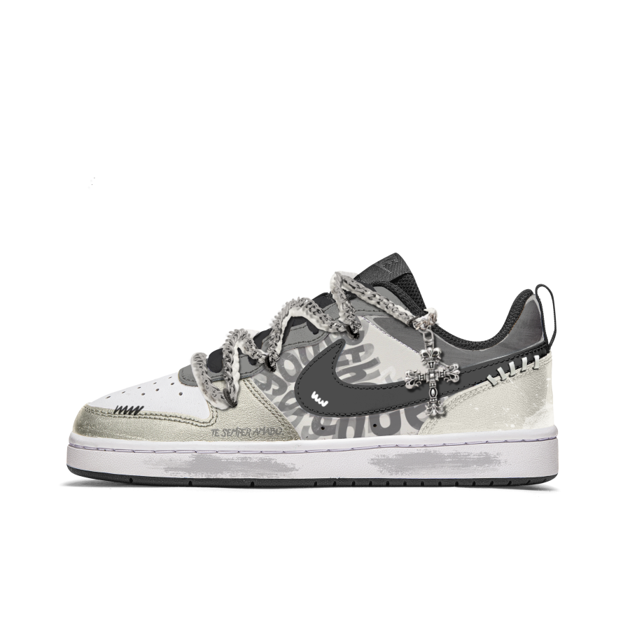 Nike Nike Court Borough Narration Leather Slip Resistant Abrasion Resistant Low top Kids' Skateboarding Shoes Gray White