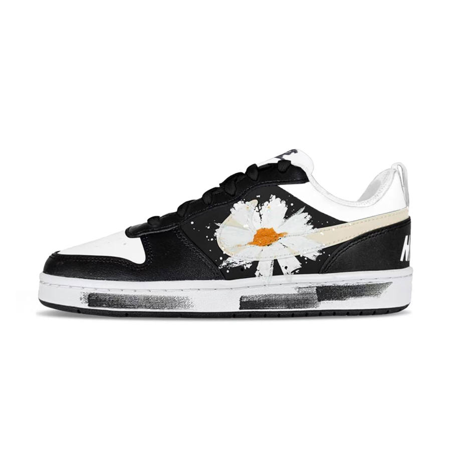 Nike Nike Court Borough White Story Daisy Slip Resistant Abrasion Resistant Low top Kids' Skateboarding Shoes Black White