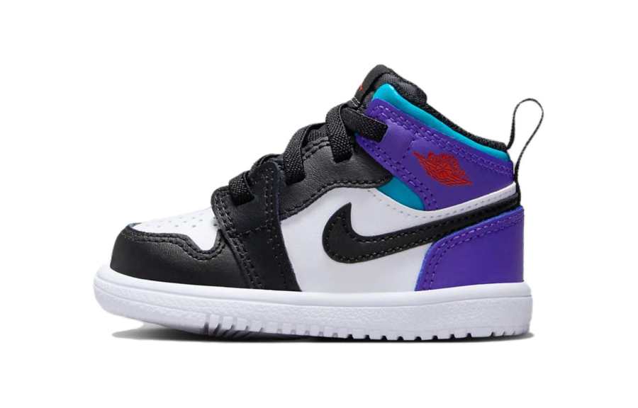 Jordan Baby Jordan Air Jordan 1 Cushioning, Wear Resistant Mid top Toddler Shoes White Black Purple