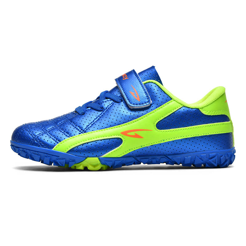 DEERWAY Lightweight Cushioning Slip Resistant Low top Kids' Soccer Shoes Royal Blue Green Kids'