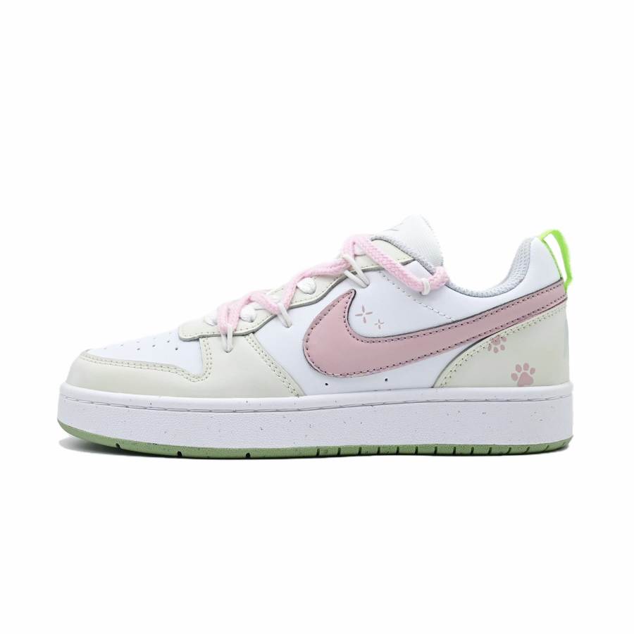 Nike Nike Court Borough Peach Kitten Leather Slip Resistant Abrasion Resistant Low top Kids' Skateboarding Shoes Cream Pink