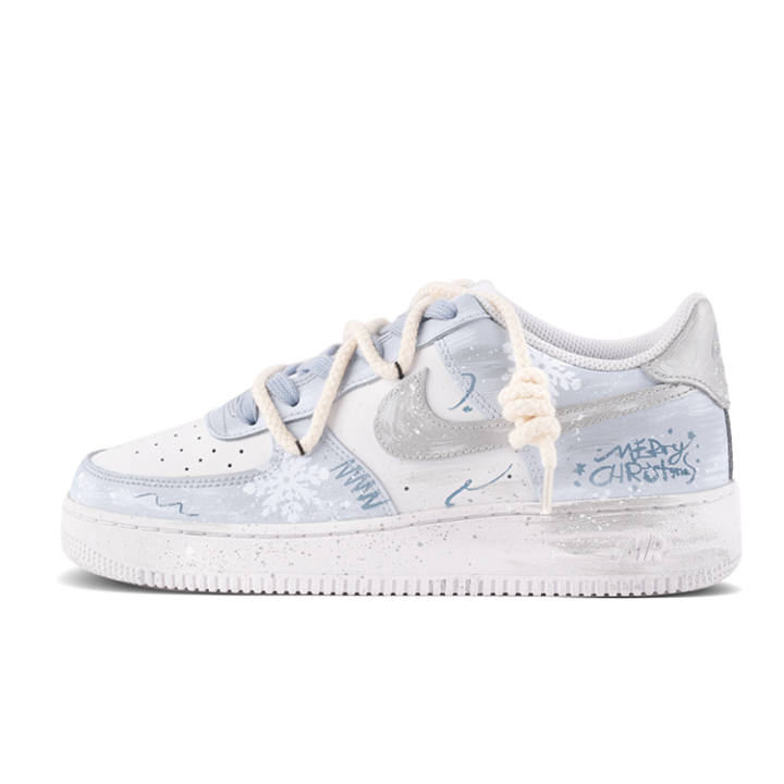 Nike Nike Air Force 1 Leather Low top Kids' Skateboarding Shoes Blue Silver Kids'