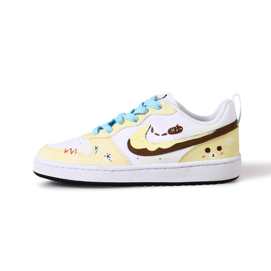 Nike Nike Court Borough Butter Bear Synthetic Leather Abrasion Resistant Low top Kids' Skateboarding Shoes Ecru Teenagers