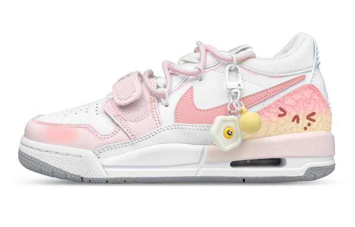 Jordan Jordan Legacy 312 Crying Expression Meme Cushioning, Wear Resistant Low top Children's Basketball Shoes White Pink