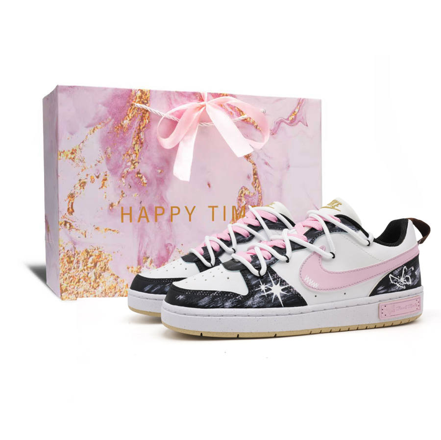 Nike Nike Court Borough Urban Chic Style Star Slip Resistant Abrasion Resistant Low top Kids' Skateboarding Shoes Black Pink