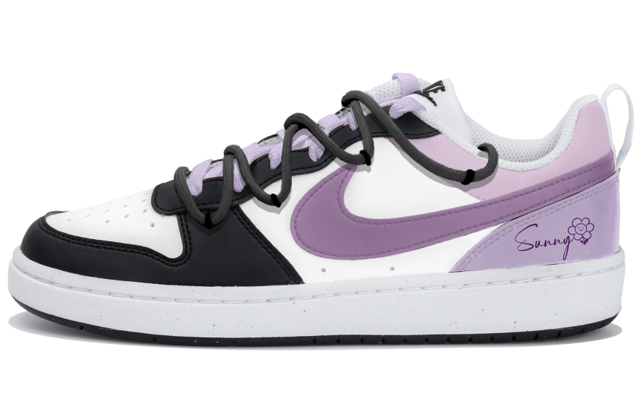 Nike Nike Court Borough Purple Clear Flower Trail Synthetic Leather Low top Kids' Skateboarding Shoes White Black Purple