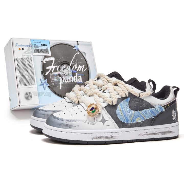 Nike Nike Court Borough Van Gogh Starry Sky Slip Resistant Abrasion Resistant Low top Kids' Skateboarding Shoes Gray White