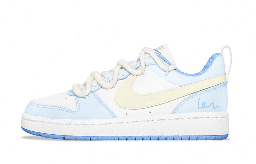 Nike Nike Court Borough Soft Blue Love Slip Resistant Abrasion Resistant Low top Kids' Skateboarding Shoes White Teenagers