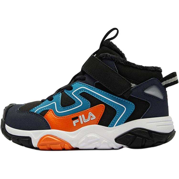 FILA KIDS Cold Resistant Fleece Lined Comfortable Anti Kick Thermal Mid top Kids' Outdoor Shoes Blue Black