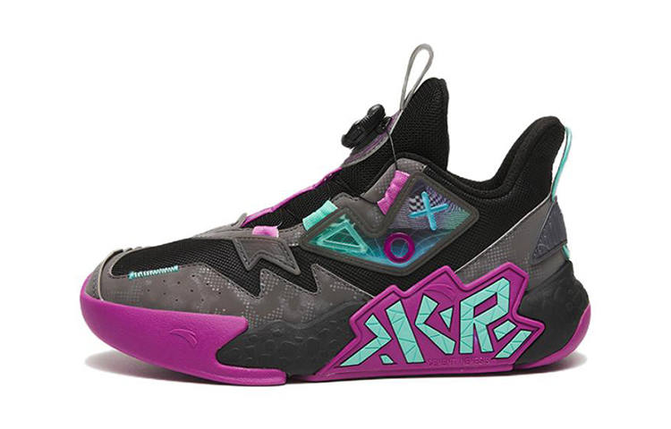 Antakids Cement Killer Versatile Mid top Basketball Shoes Black Purple Unisex