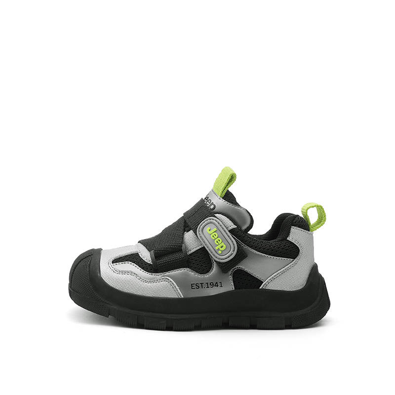 Jeep Mesh Running Shoes Synthetic Leather, Textile Kids Lifestyle Shoes Black Silver Kids'