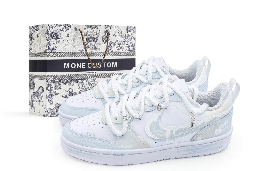 Nike Nike Court Borough 2 Leather Low top Kids' Skateboarding Shoes Light Blue Teenagers