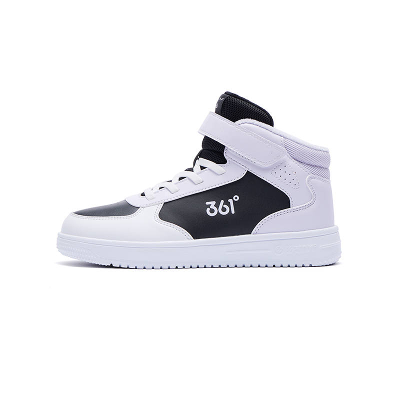 361°KIDS Synthetic Leather Hook and Loop Athleisure Thickened And Fleece Lined High top Skateboard Shoes