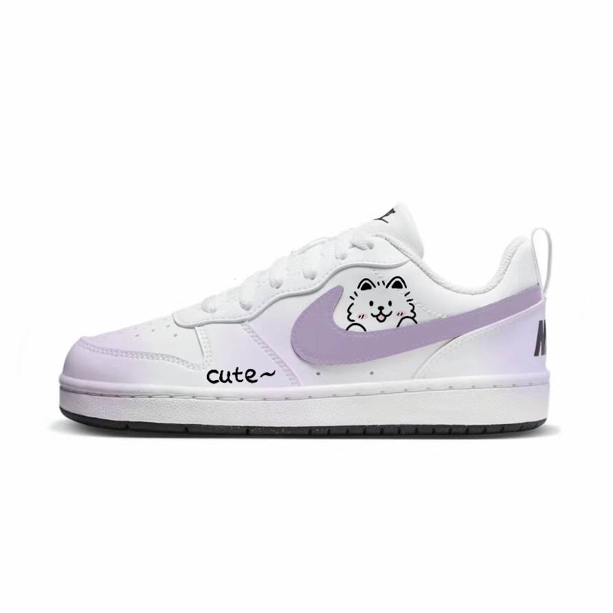 Nike Nike Court Borough Purple Mist Sam Synthetic Leather Low top Kids' Skateboarding Shoes White Teenagers